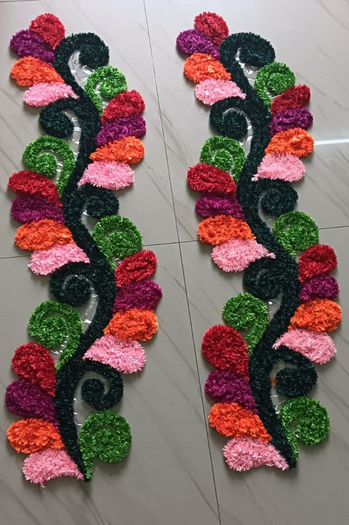 दरवाजा सजावटीसाठी रेडीमेड फ्लोरल बॉर्डर रांगोळी (जोड) | Premium Floral Door Border Rangoli Mat – Set of 2