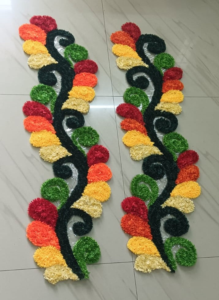 दरवाजा सजावटीसाठी रेडीमेड फ्लोरल बॉर्डर रांगोळी (जोड) | Premium Floral Door Border Rangoli Mat – Set of 2