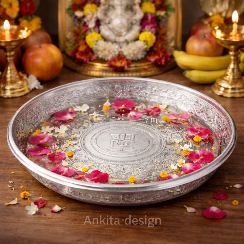 Tamhan - Engraved Silver Pooja Thali (Floating Décor & Ritual Plate)