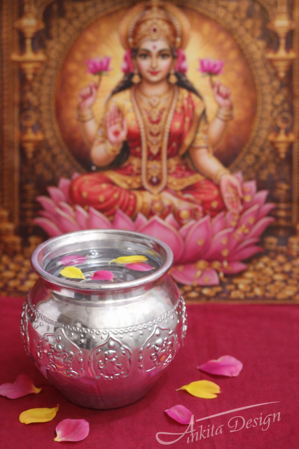 Classic Embossed Silver Ganesh lota sheet (Sacred Pooja Vessel with Floral Detailing)