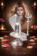 Divine Shivling with Naag & Trishul (Silver Finish Sacred Idol)