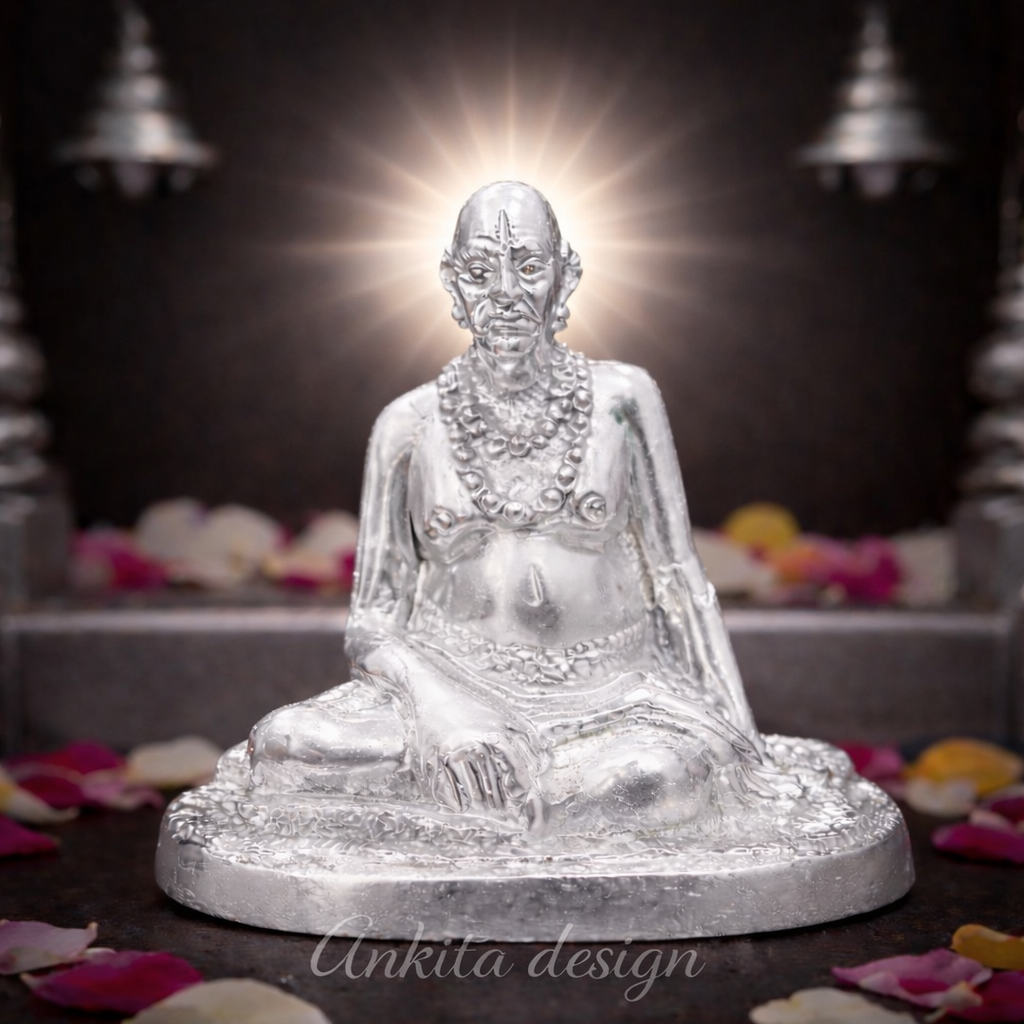 Swami Samartha Idol (Silver Finish Sacred Sitting Statue)