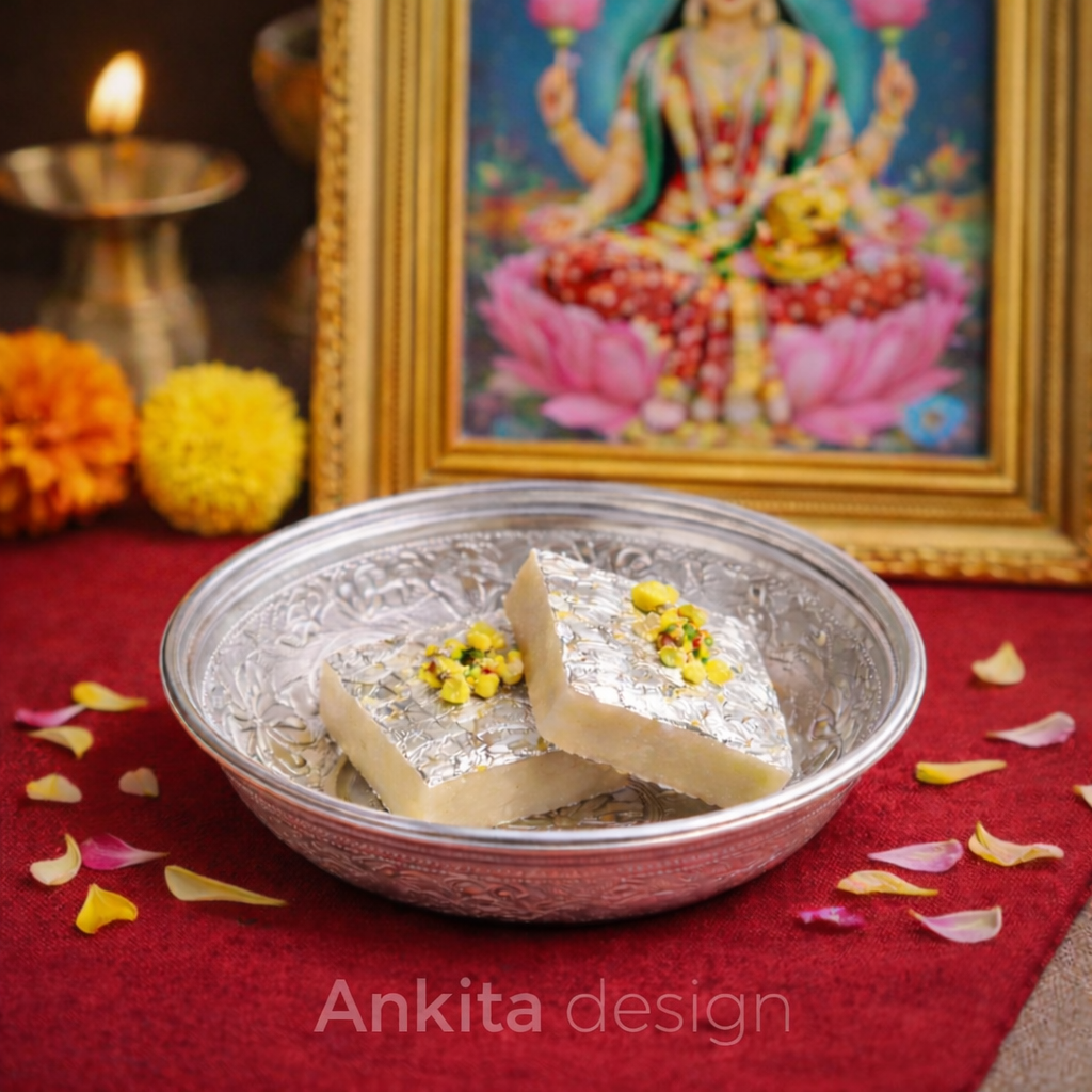 वाटी | नक्षीदार चांदीची सर्व्हिंग वाटी (उत्तम दर्जाची प्रसादाची व मिठाईची डिश)