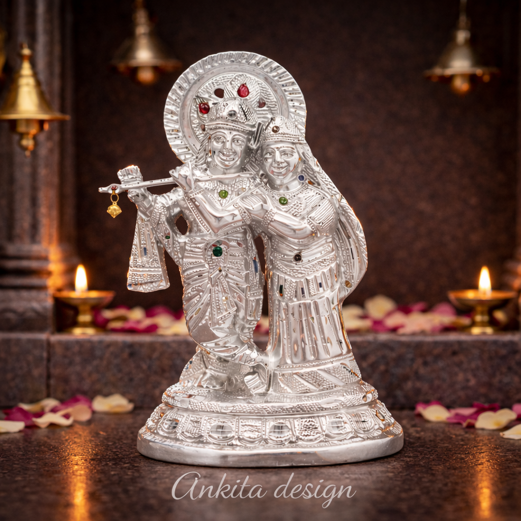 Radha Krishna Idol (Silver Finish Divine Couple Showpiece)