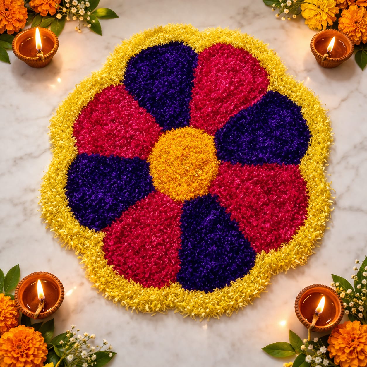 फुलांच्या डिझाइनची गोल रेडीमेड रांगोळी | Premium Floral Round Ready Made Rangoli