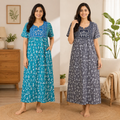 Women’s Printed Cotton Nighty / Lounge Gown – Soft Comfortable Daily Wear