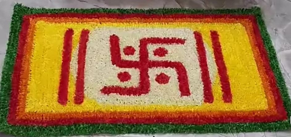 शुभ स्वस्तिक रेडीमेड रांगोळी मॅट | Premium Shubh Swastik Ready Made Rangoli Mat