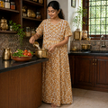 Women’s Cotton Printed Nighty – Brown Floral Comfort Night Gown