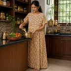 Women’s Cotton Printed Nighty – Brown Floral Comfort Night Gown