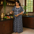 Black Printed Cotton Nighty