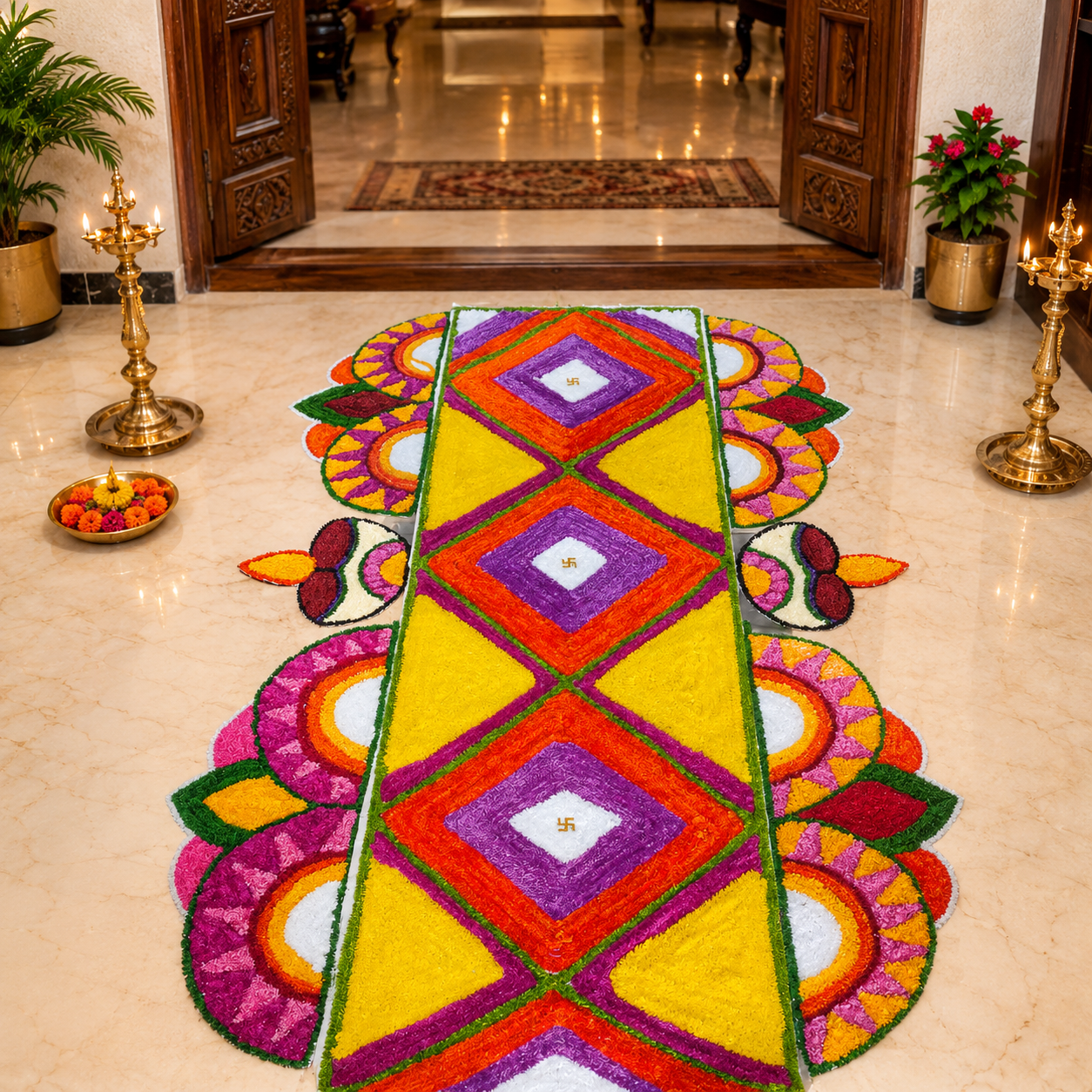 पारंपरिक लांब रेडीमेड रांगोळी मॅट | Premium Traditional Long Rangoli Mat