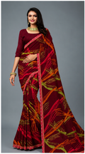 Wine Maroon Abstract Printed Designer Saree with Multicolor Artistic Pattern