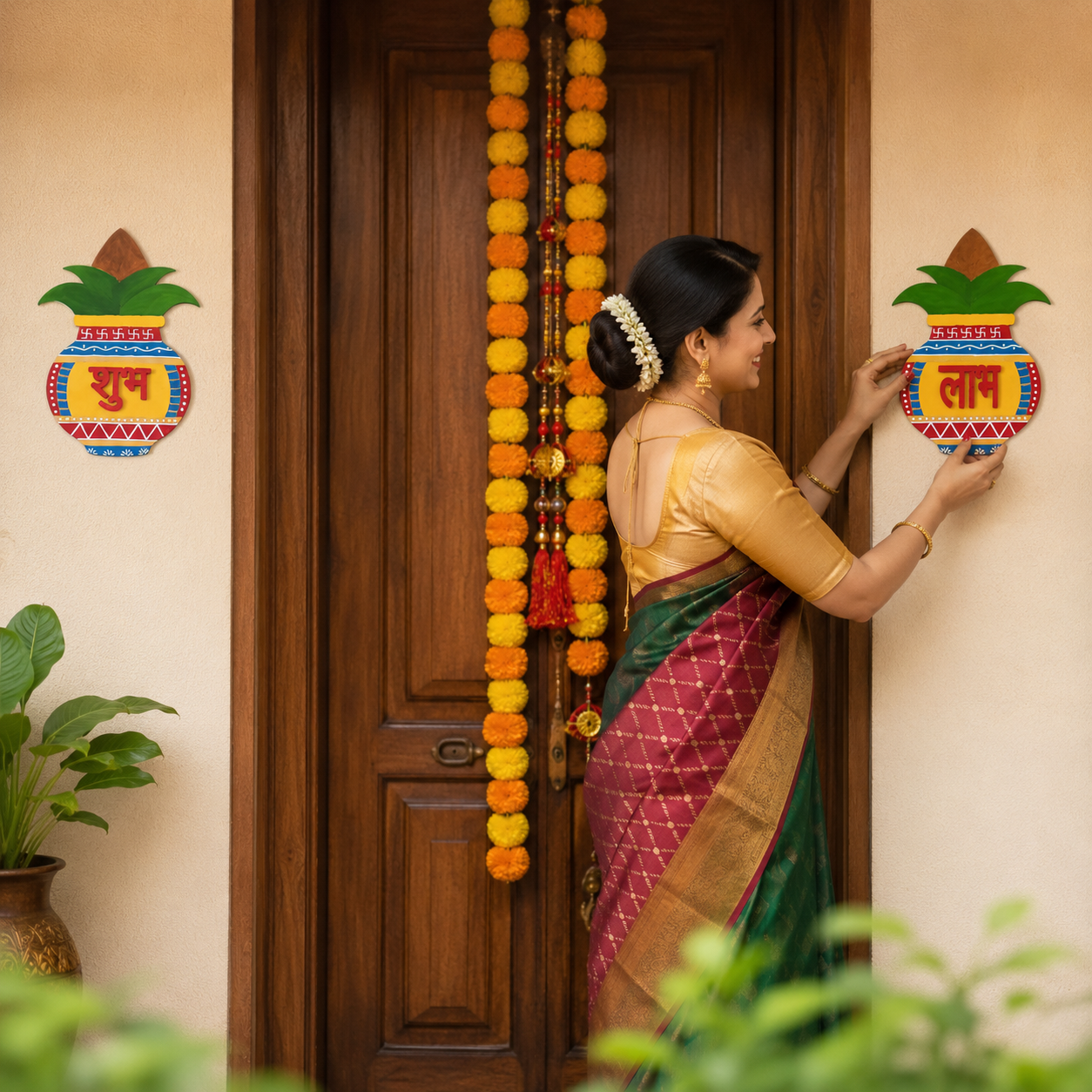 Traditional Shubh Labh Wall Hanging – Auspicious Main Door Décor