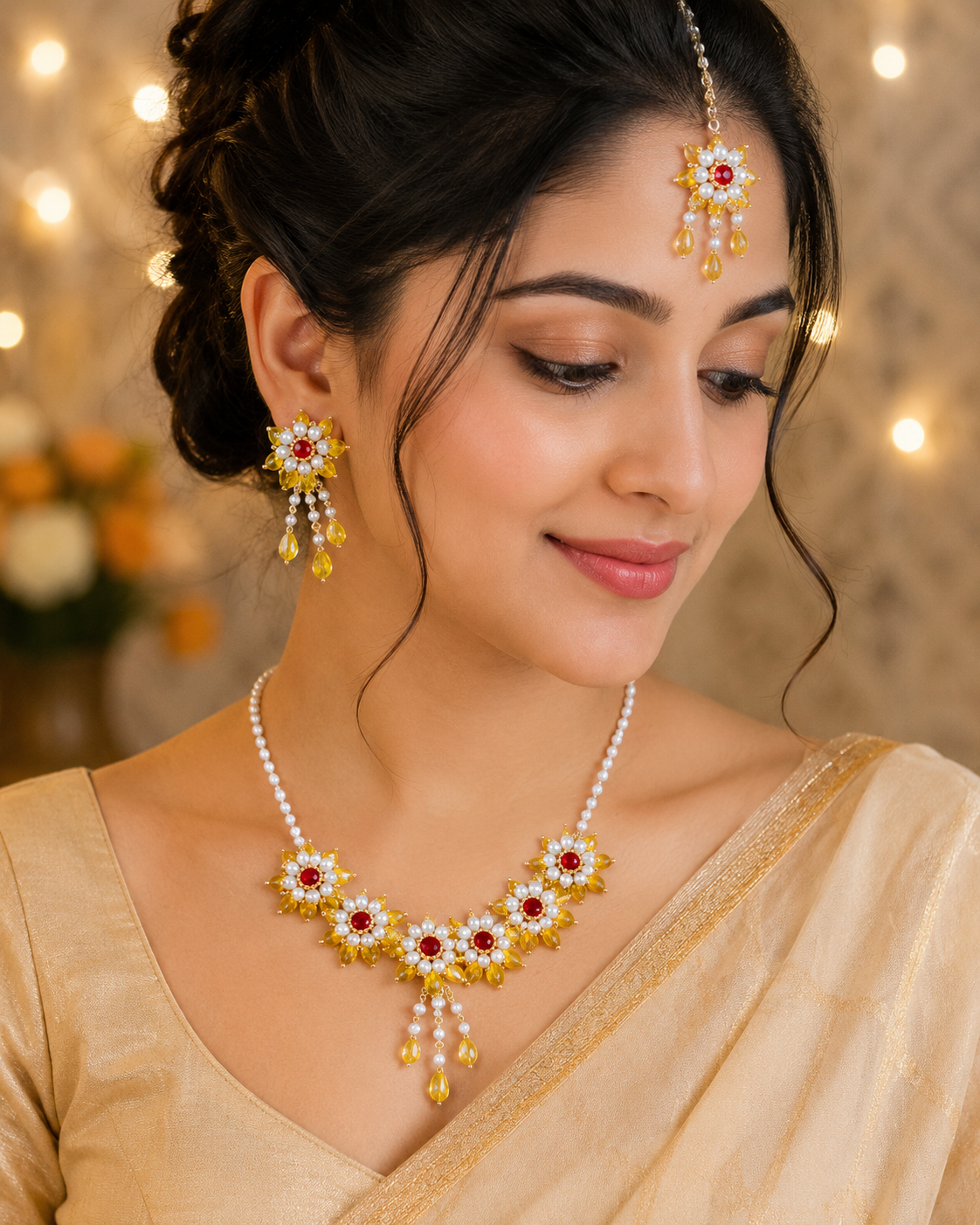 Floral Pearl Traditional Jewellery Set
