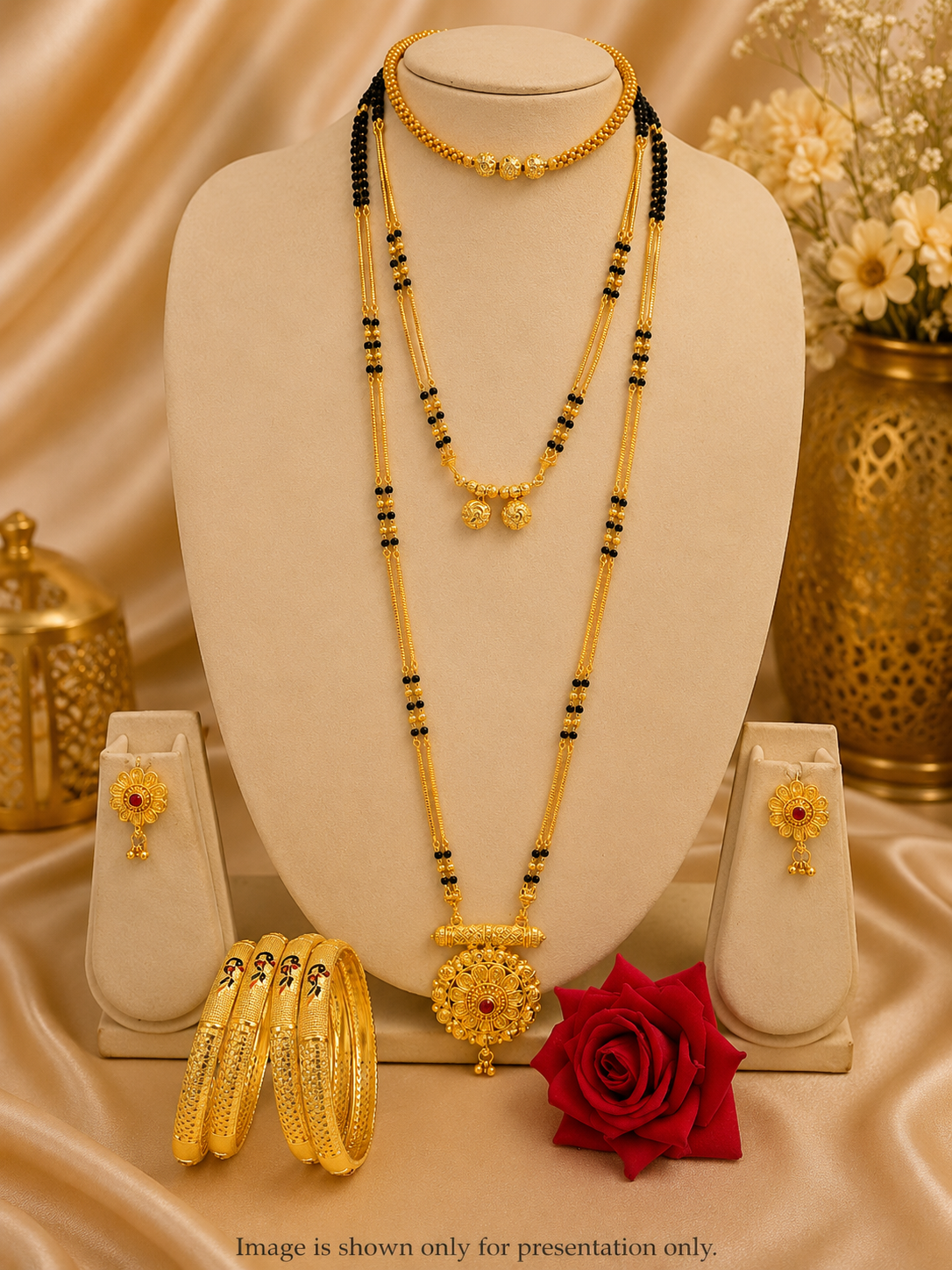 Traditional Gold-Plated Mangalsutra Combo Set with Earrings & Bangles