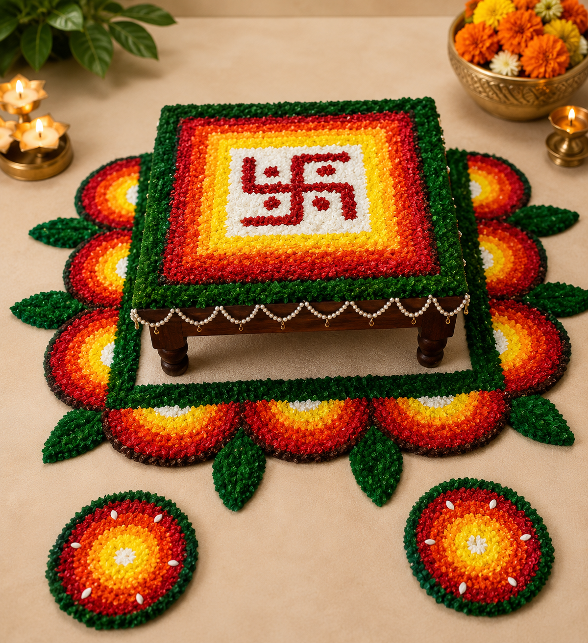 Traditional Chowrang Rangoli Mat Set for Festive Decor