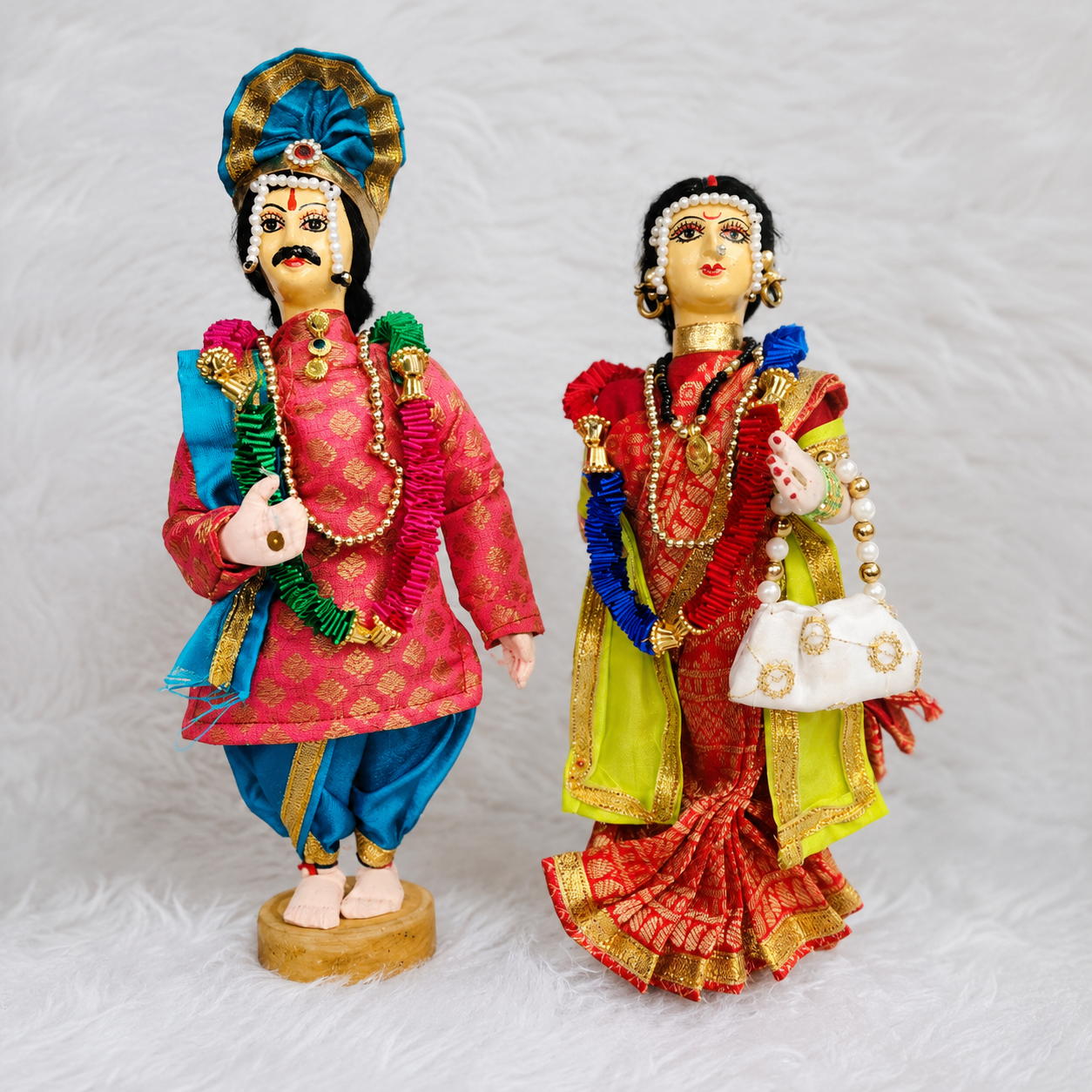 Traditional Maharashtrian Couple Doll Set | Decorative Handmade Showpiece for Home Décor