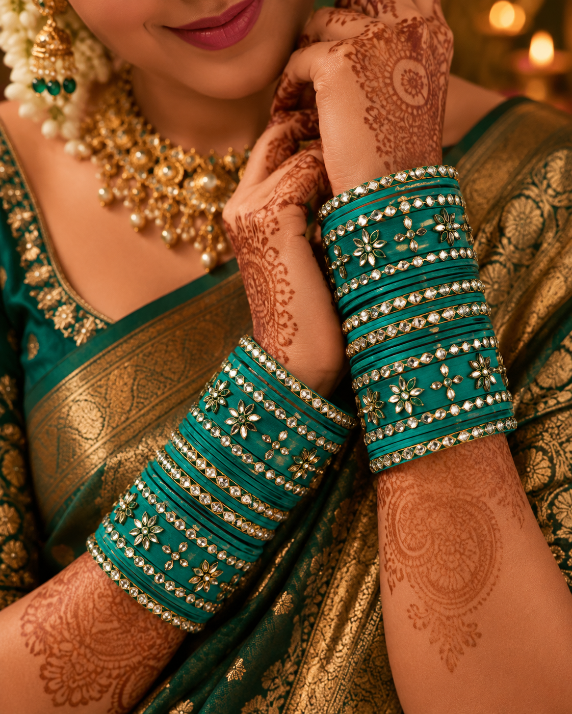 Premium Green Bangles Set | Designer Bridal Bangles for Women