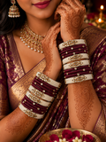 Premium Maroon & Cream Silk Thread Bangles Set | Elegant Designer Bridal Bangles for Women