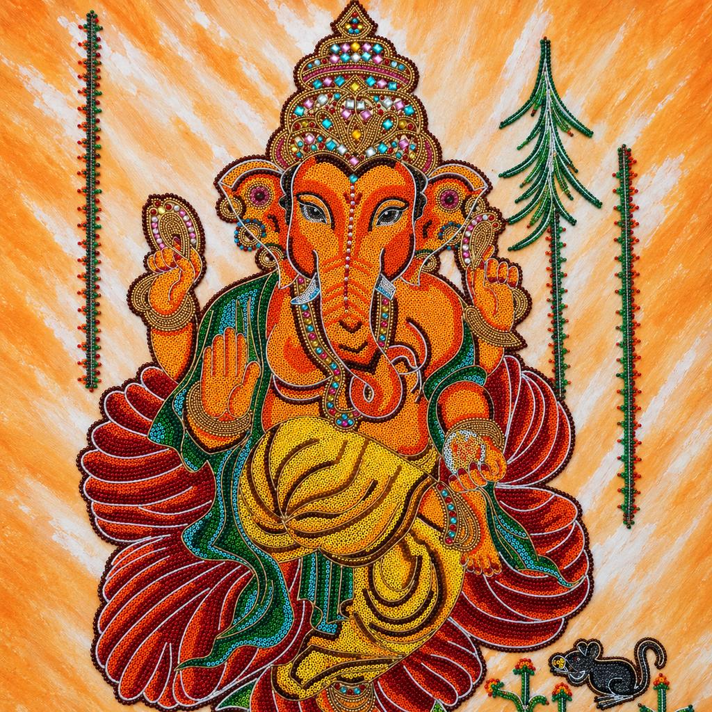 Handmade Beads Art Lord Ganesha Wall Decoration