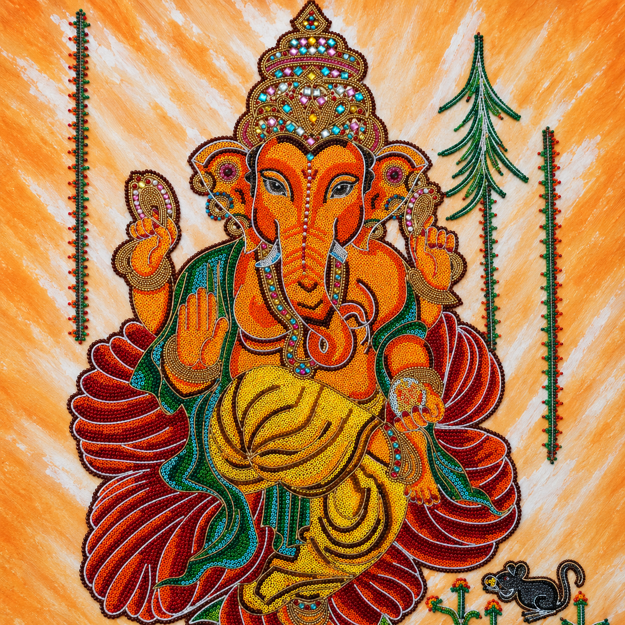 Handmade Beads Art Lord Ganesha Wall Decoration