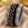 Silver & Black Designer Silk Thread Bangles Set