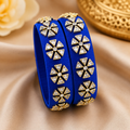 Royal Blue Silk Thread Bangles with Designer Stone Floral Work