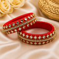Red Designer Thread Bangles with Mirror & Stone Work