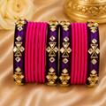 Royal Pink & Purple Silk Thread Bangles Set