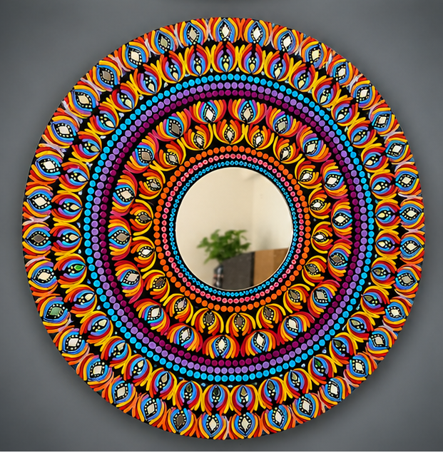 Handcrafted 24 Inch Multicolor Mandala Mirror Wall Art for Home Décor  Short Description