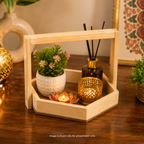 Handcrafted Wooden Hexagon Utility Stand Tray for Home Décor & Gifting