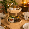 Hexagonal Two-Tier Wooden Display Stand for Home & Dining Décor