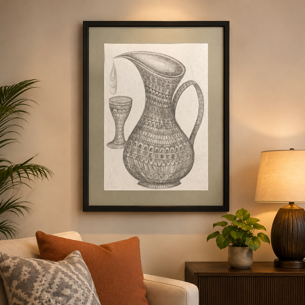 Elegant Handcrafted Pencil Sketch Photo Frame – 11 x 14.5 Inch Wall Art for Living Room & Home Décor