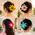 Handmade Floral Hair Claw Clip for Women | Soft Fuzzy Flower Hair Accessory | Stylish Everyday Hair Clip