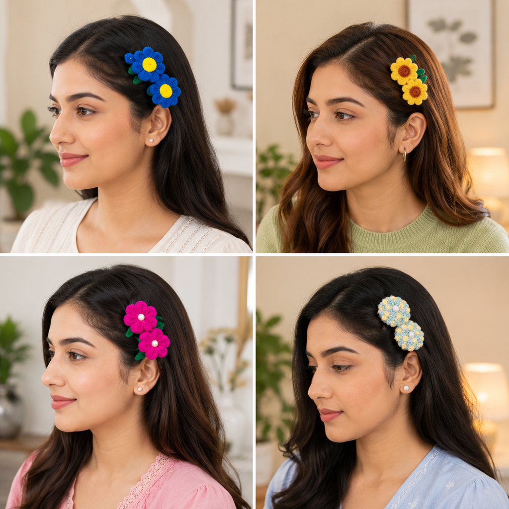 Handmade Floral Hair Clips for Girls & Women | Cute Side Hair Pins Set