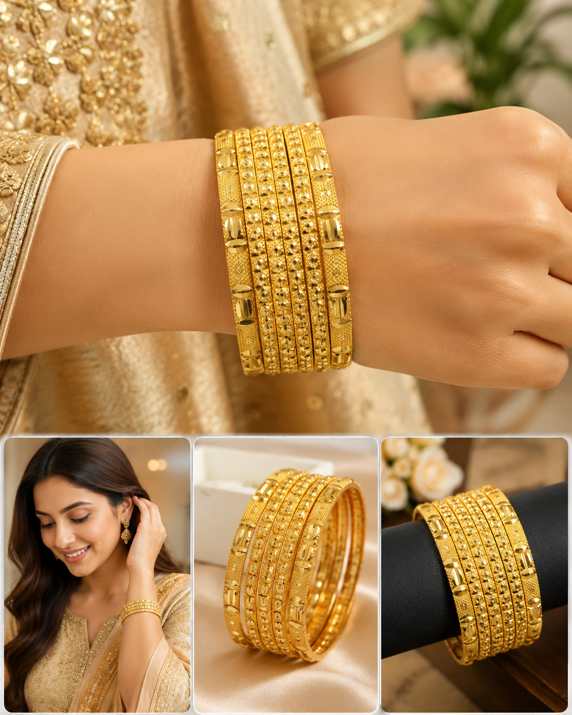 Gold Plated Designer Patti Bangles Set