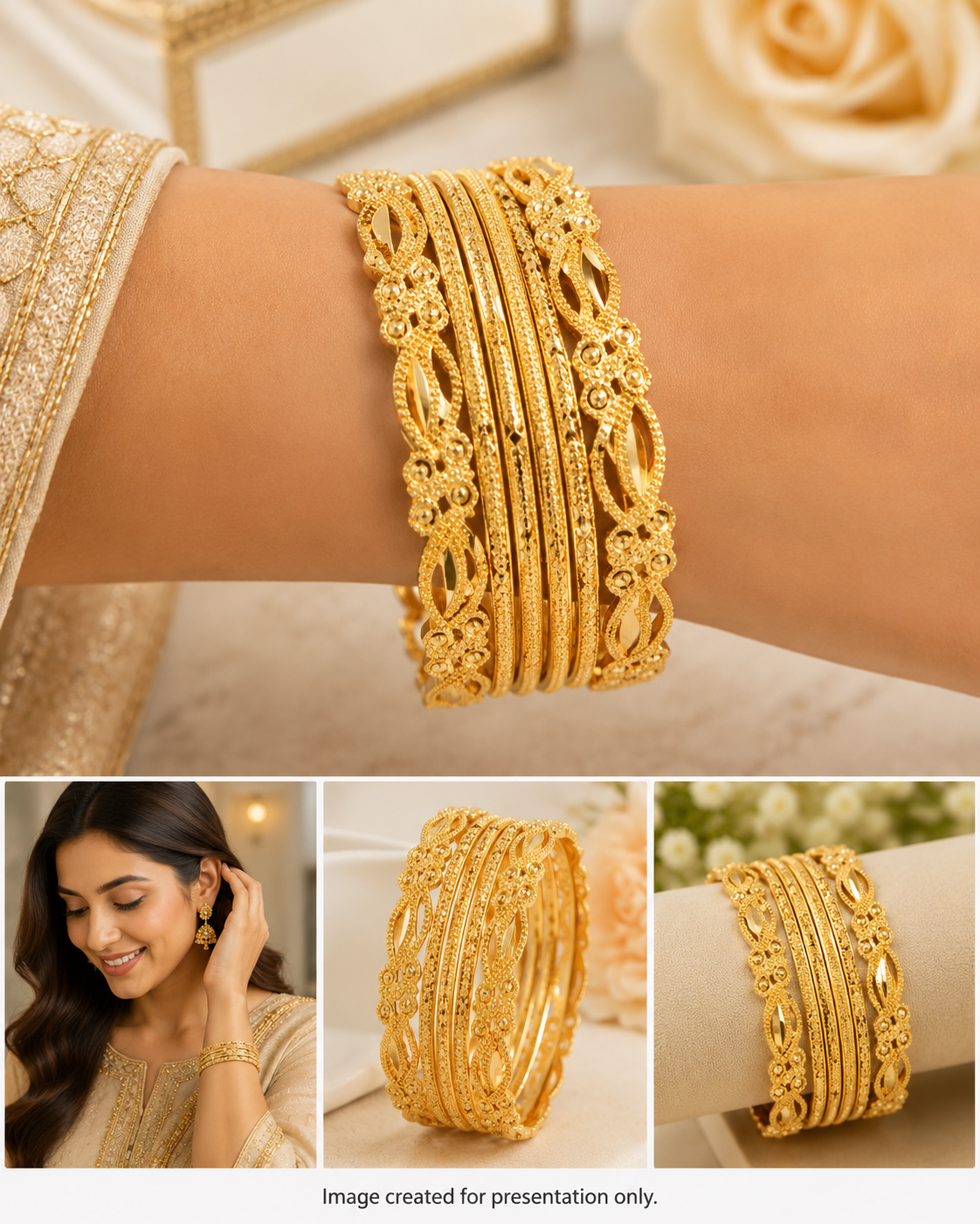 Gold Plated Floral Patti Bangles Set