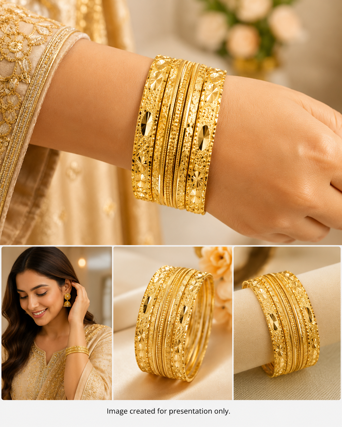 Gold Plated Floral Patti Bangles Set