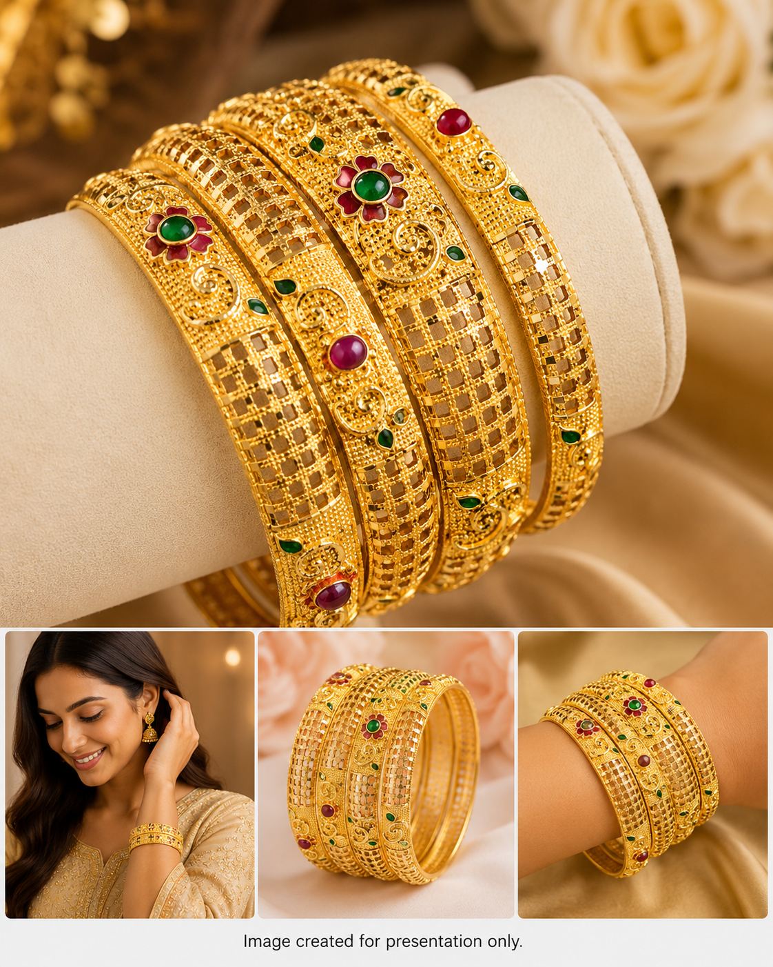 Traditional Stone Work Gold Plated Bangles