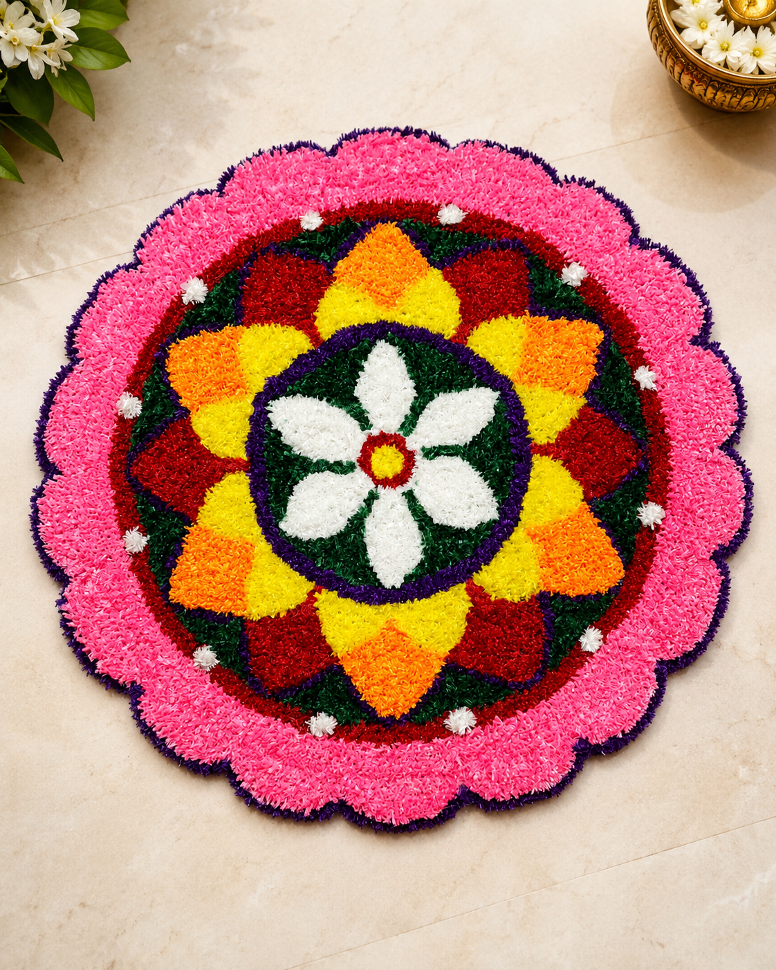 Handmade Multicolor Floral Rangoli Mat | Ready-Made Decorative Rangoli Patch for Floor Décor