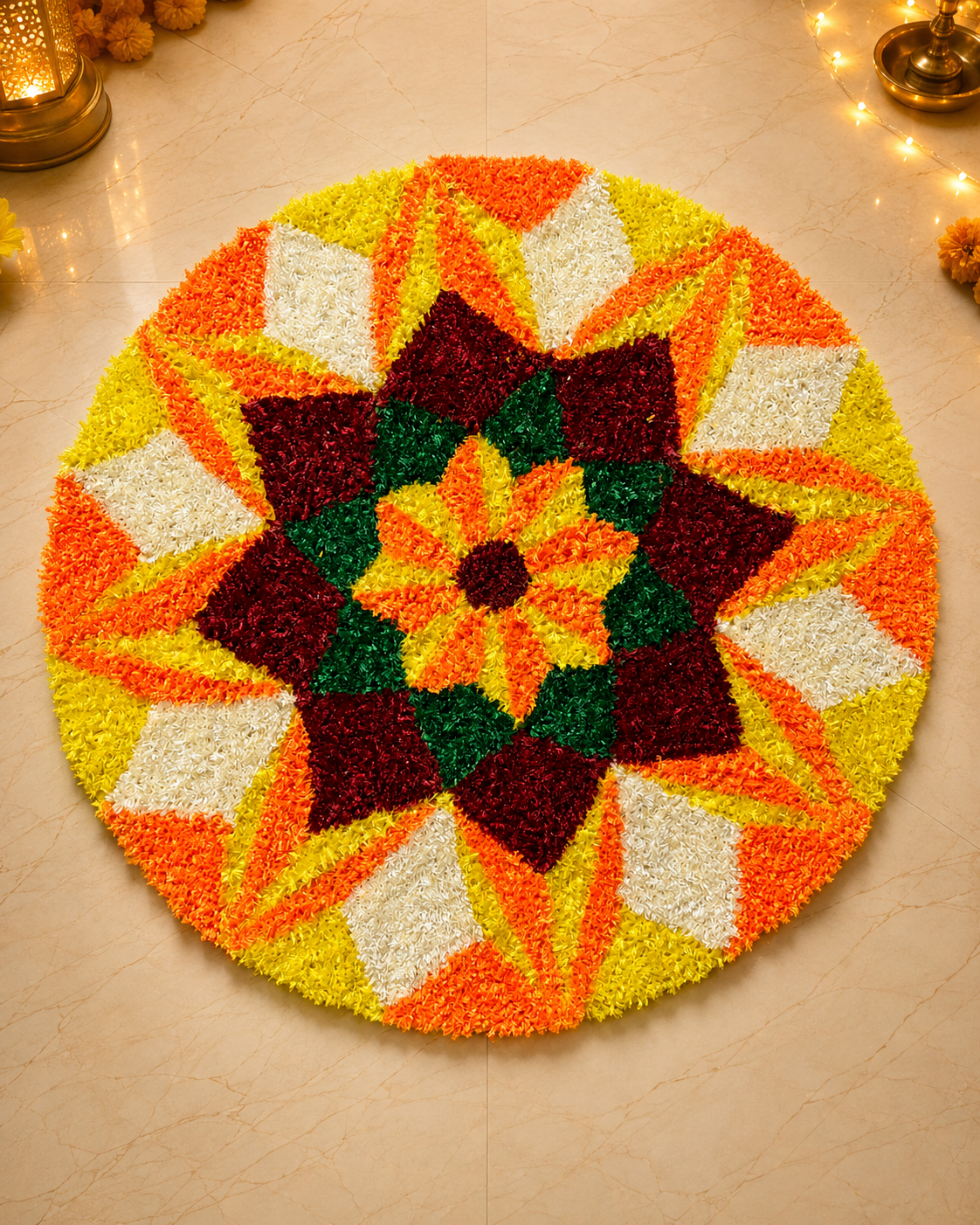 Handmade Multicolor Floral Rangoli Mat | Ready-Made Decorative Rangoli Patch for Floor Décor