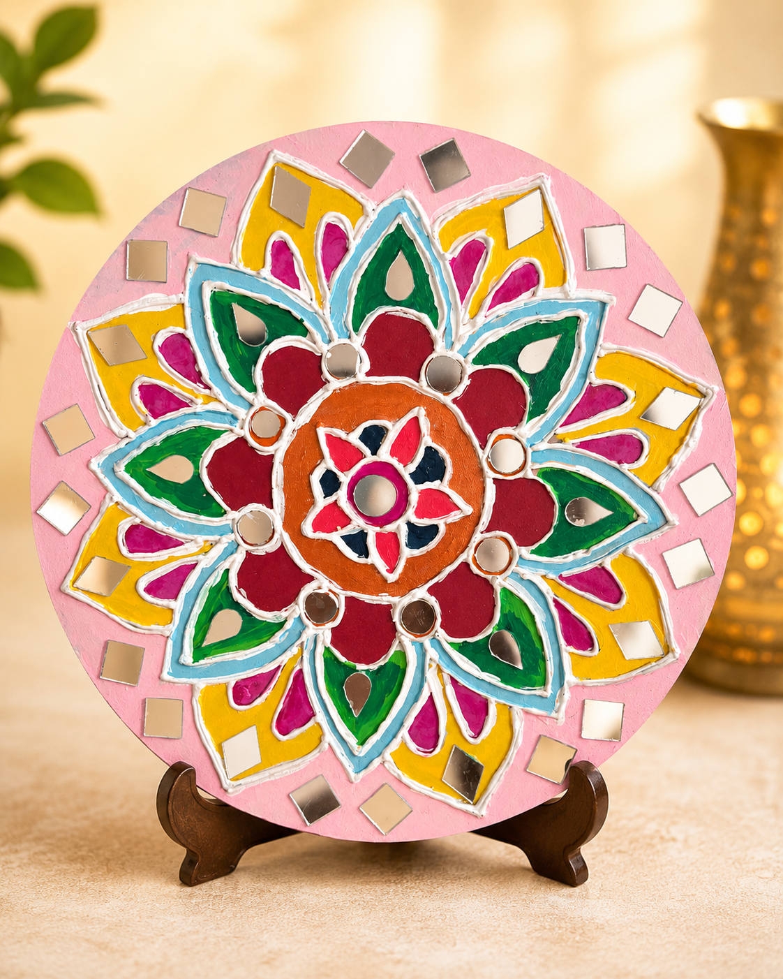 Handmade Blue Mirror Work Decorative Plate | Geometric Mandala Table & Wall Décor