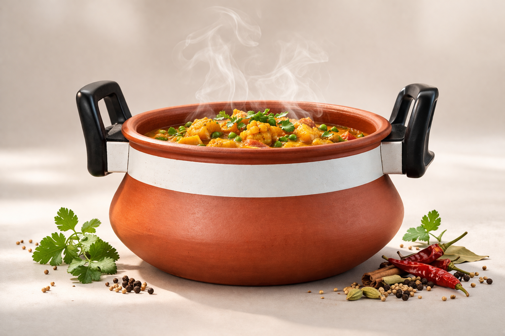 ढक्कन के साथ टेराकोटा कड़ाही | प्राकृतिक मिट्टी का खाना पकाने का बर्तन