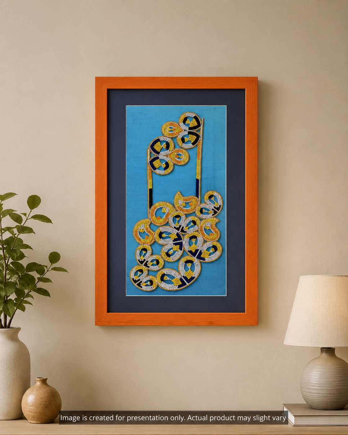 Handmade Blue Beads Wall Art with Premium Wooden Photo Frame | Decorative Abstract Wall Hanging for Living Room & Home Décor
