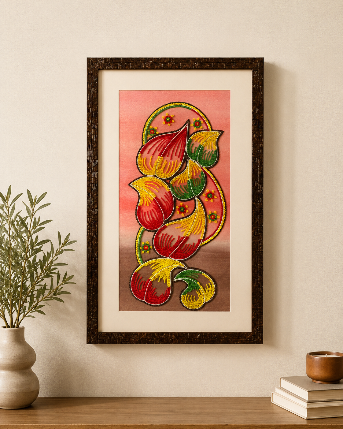 Handmade colour Beads Wall Art with Premium Wooden Photo Frame | Decorative Abstract Wall Hanging for Living Room & Home Décor