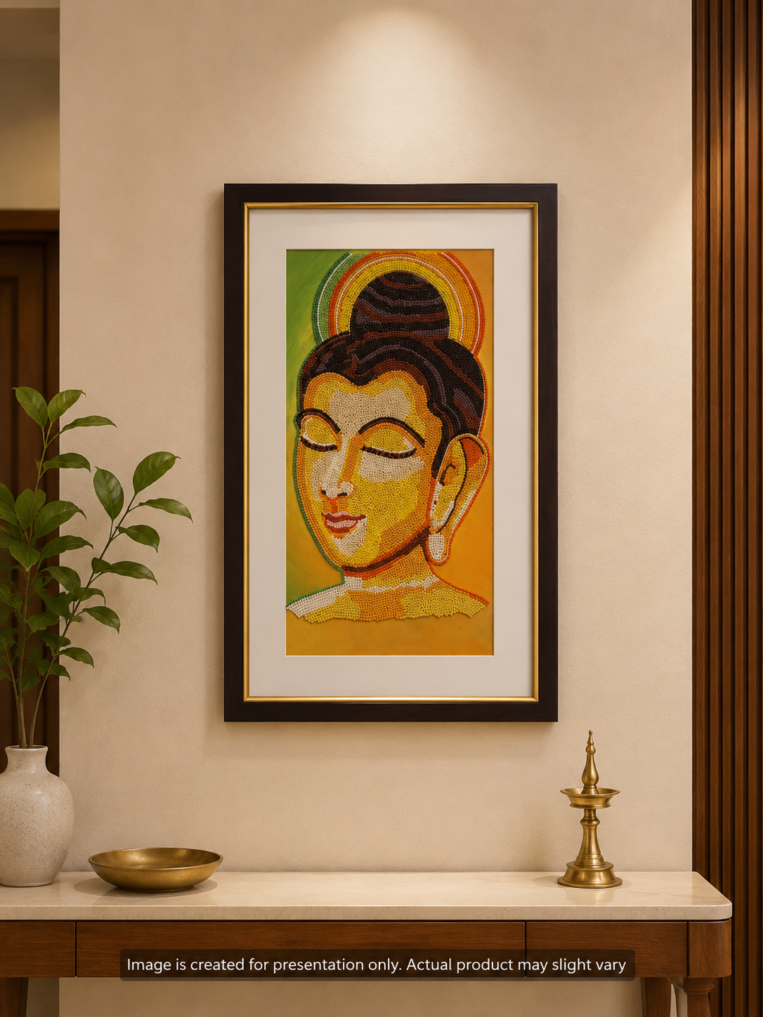 Handmade Buddha Beads Wall Art with Premium Wooden Photo Frame | Decorative Abstract Wall Hanging for Living Room & Home Décor