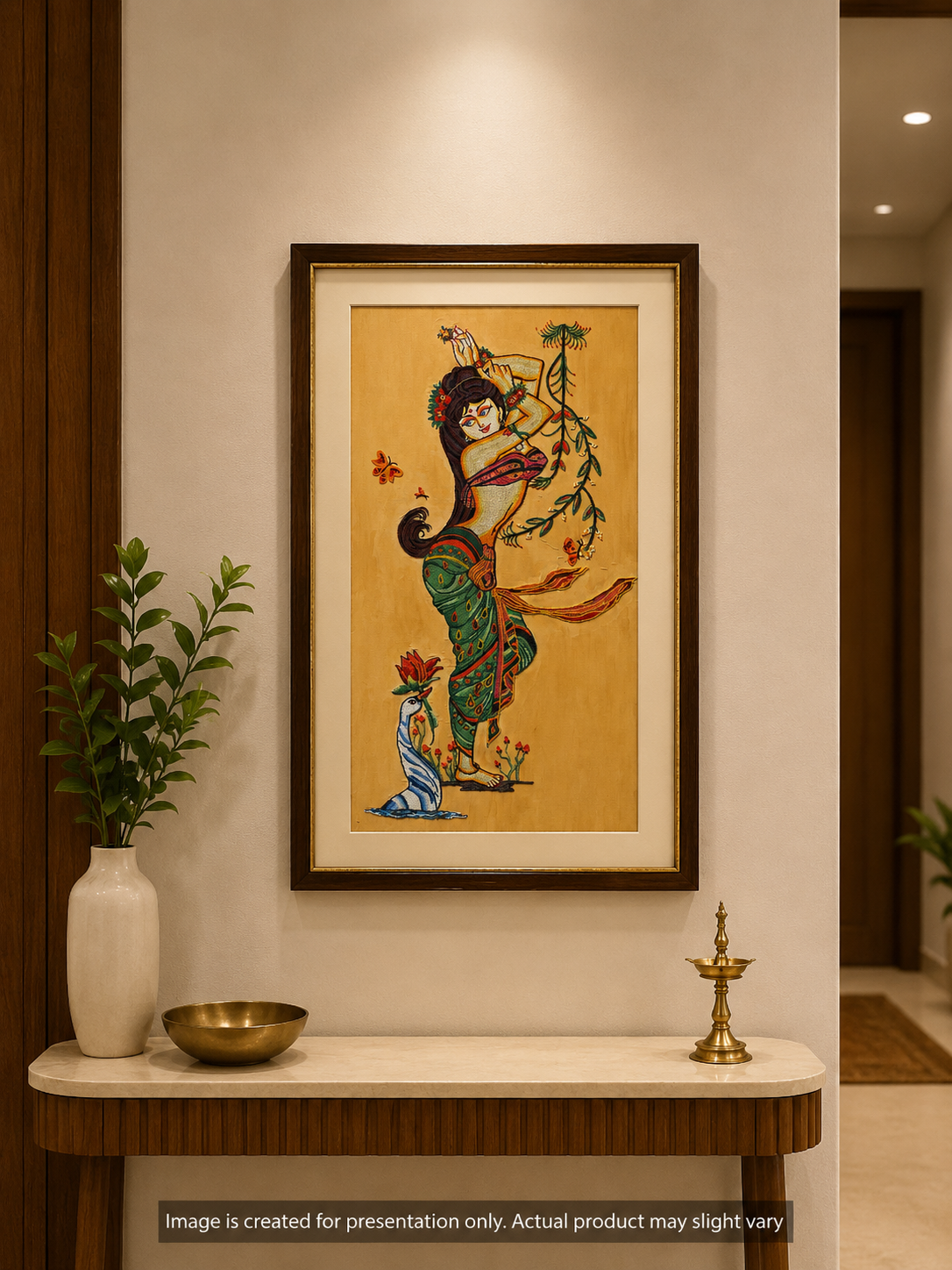 Handmade Beads Wall Art of Shakuntala with Premium Wooden Photo Frame 30" X 48" inches| Decorative Abstract Wall Hanging for Living Room & Home Décor