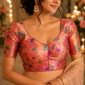 Elegant Pink Brocade Designer Saree Blouse for Women | Festive & Wedding Wear Readymade Blouse