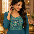 Designer Teal Embroidered Kurti for Women | Traditional Festive Ethnic Wear Kurta
