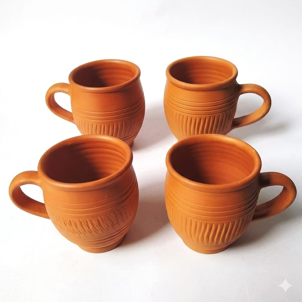 Premium Handcrafted Clay Tea Cups (Set of 4)